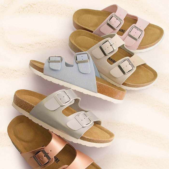 CUSHIONAIRE Lane Cork Footbed Womens Sandals Comfortable Double Buckle Slip On Sandals for Women with Arch Support and Classic Two Strap Design - Image 5