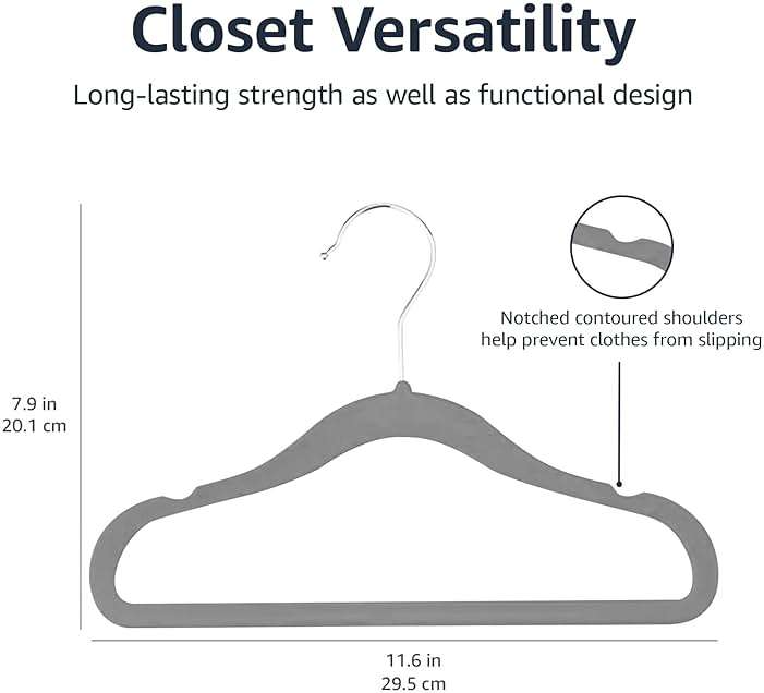 Amazon Basics Kids Space Saving Velvet Non-Slip Clothes Hangers with Shoulder Notches for Infant and Toddler, Sturdy, 11.6", Gray, 50-Pack - Image 2