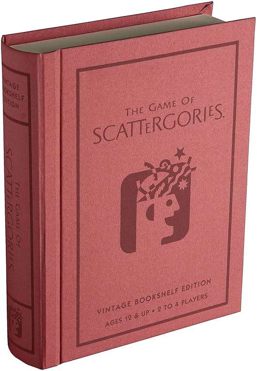 WS Game Company Scattergories Vintage Bookshelf Edition Linen Fabric-Wrapped Book Case with Integrated Storage & 1988 Retro Graphics - Classic Board Game for Family Night, 2-4 Players, Ages 12+ - Image 1