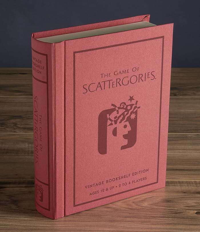 WS Game Company Scattergories Vintage Bookshelf Edition Linen Fabric-Wrapped Book Case with Integrated Storage & 1988 Retro Graphics - Classic Board Game for Family Night, 2-4 Players, Ages 12+ - Image 5