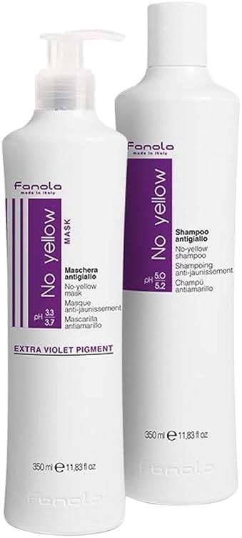 Fanola No Yellow Shampoo & Mask 11.8 oz / 2pk - Purple Anti-Brass Toner for Blonde, Silver, Gray & Highlighted Hair - Color Depositing Mask to Remove Brassiness from Bleached Locks - Image 1