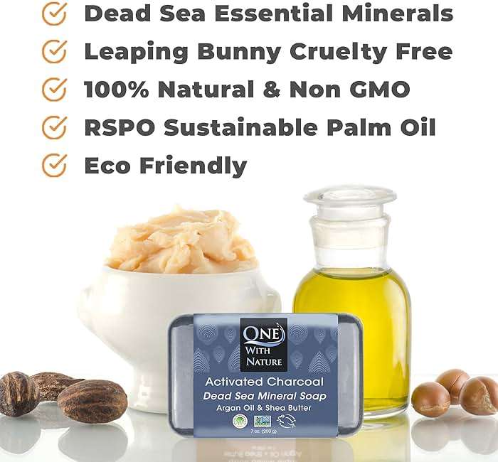 One With Nature Activated Charcoal Soap 7oz 3-Pack – Detoxifying and Exfoliating Charcoal Soap Bar with Dead Sea Salt for Face & Body, for Men & Women - Image 3