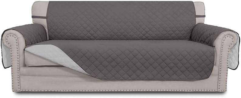 Easy-Going Reversible Couch Cover for 3 Cushion Couch Sofa Cover for Dogs Water Resistant Furniture Protector Cover with Foam Sticks Elastic Straps for Pet Cat (Sofa, Gray/Light Gray) - Image 1