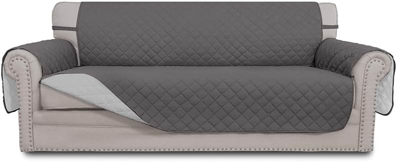 Easy-Going Reversible Couch Cover for 3 Cushion Couch Sofa Cover for Dogs Water Resistant Furniture Protector Cover with Foam Sticks Elastic Straps for Pet Cat (Sofa, Gray/Light Gray) - Product Image