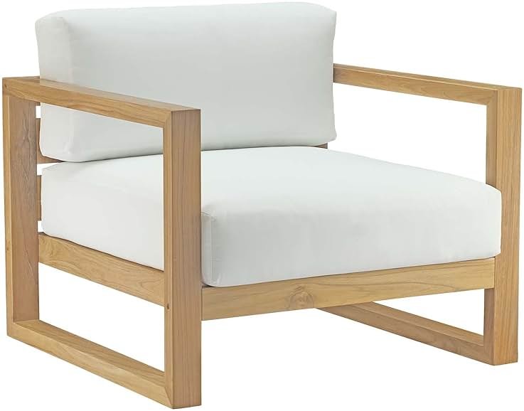 Modway Upland Teak Wood Outdoor Patio armchair with Cushions in Natural White - Product Image