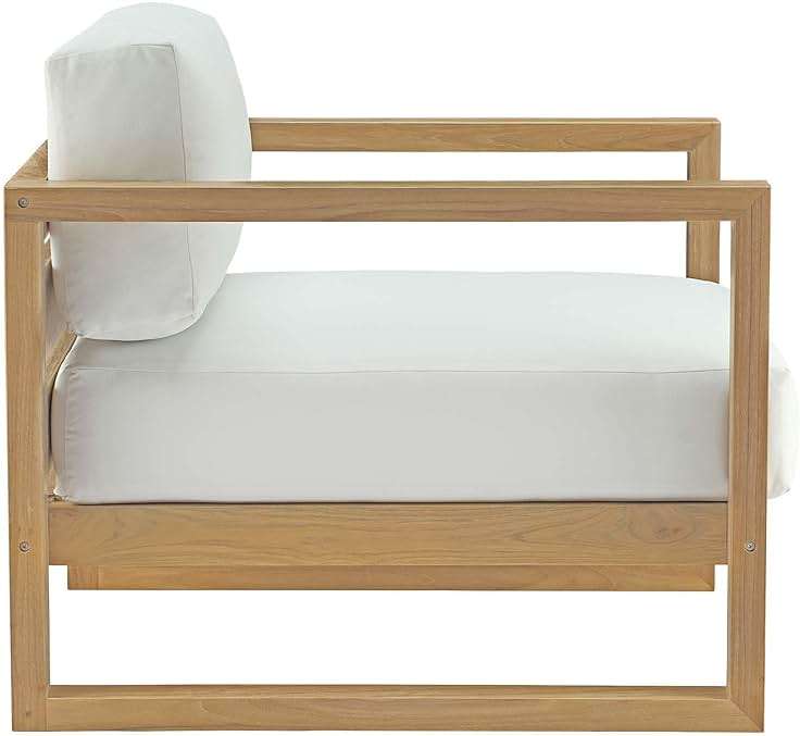 Modway Upland Teak Wood Outdoor Patio armchair with Cushions in Natural White - Image 3