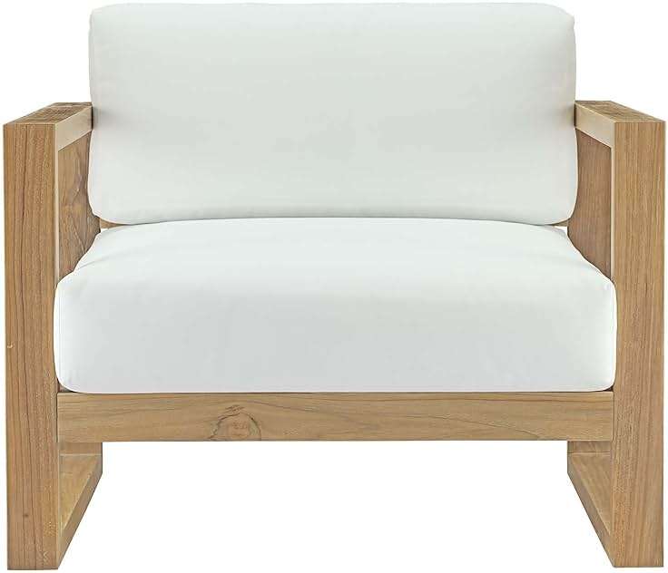 Modway Upland Teak Wood Outdoor Patio armchair with Cushions in Natural White - Image 5
