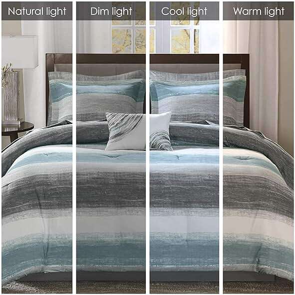 Madison Park Essentials Queen Comforter Set, Bed in a Bag Queen, Watercolor Print Coastal Comforter & Chambray Cotton Sheet Set, All Season Bedding Set, Saben, Aqua Queen (90 in x 90 in) 9 Piece - Image 2