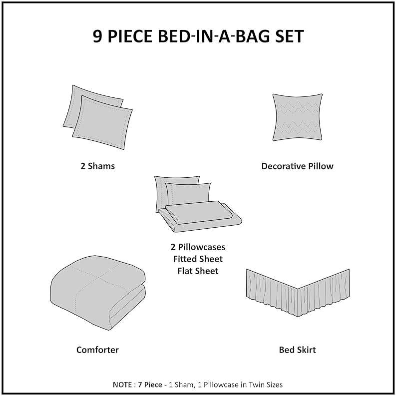 Madison Park Essentials Queen Comforter Set, Bed in a Bag Queen, Watercolor Print Coastal Comforter & Chambray Cotton Sheet Set, All Season Bedding Set, Saben, Aqua Queen (90 in x 90 in) 9 Piece - Image 6