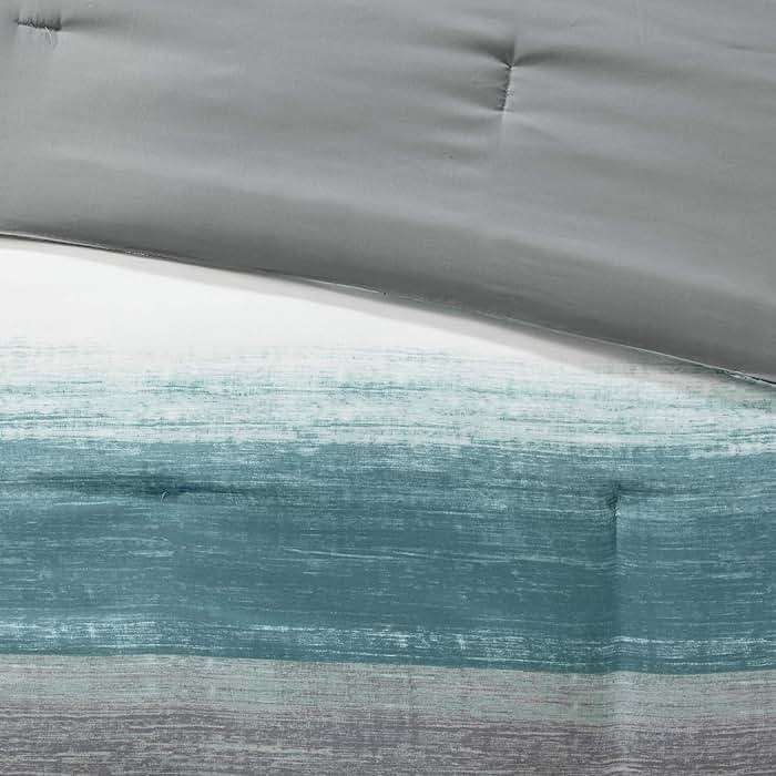 Madison Park Essentials Queen Comforter Set, Bed in a Bag Queen, Watercolor Print Coastal Comforter & Chambray Cotton Sheet Set, All Season Bedding Set, Saben, Aqua Queen (90 in x 90 in) 9 Piece - Image 8