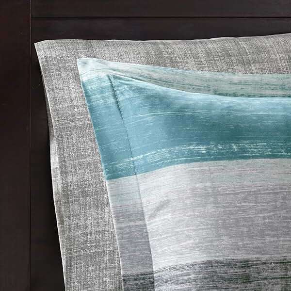Madison Park Essentials Queen Comforter Set, Bed in a Bag Queen, Watercolor Print Coastal Comforter & Chambray Cotton Sheet Set, All Season Bedding Set, Saben, Aqua Queen (90 in x 90 in) 9 Piece - Image 10