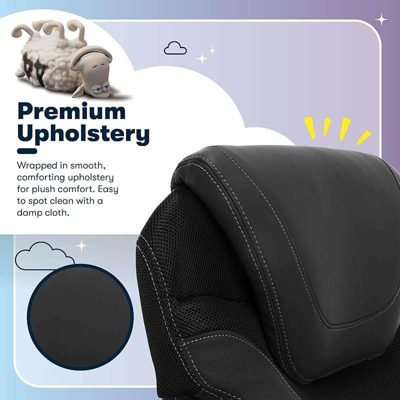 Serta Bryce Executive Office Chair - Ergonomic Computer DeskChair with Lumbar Technology - Adjustable Height - Memory Foam Body Pillows - 360° Swivel Rolling Base - Bonded Leather - Black - Image 5