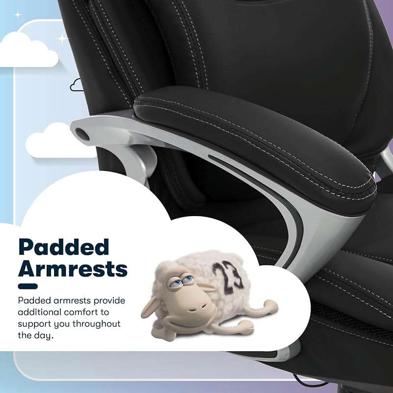Serta Bryce Executive Office Chair - Ergonomic Computer DeskChair with Lumbar Technology - Adjustable Height - Memory Foam Body Pillows - 360° Swivel Rolling Base - Bonded Leather - Black - Image 6