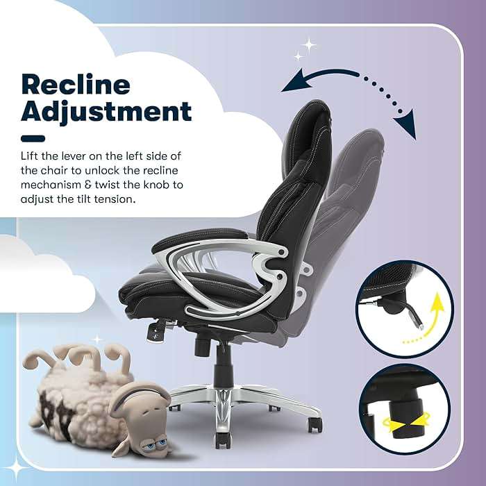 Serta Bryce Executive Office Chair - Ergonomic Computer DeskChair with Lumbar Technology - Adjustable Height - Memory Foam Body Pillows - 360° Swivel Rolling Base - Bonded Leather - Black - Image 8