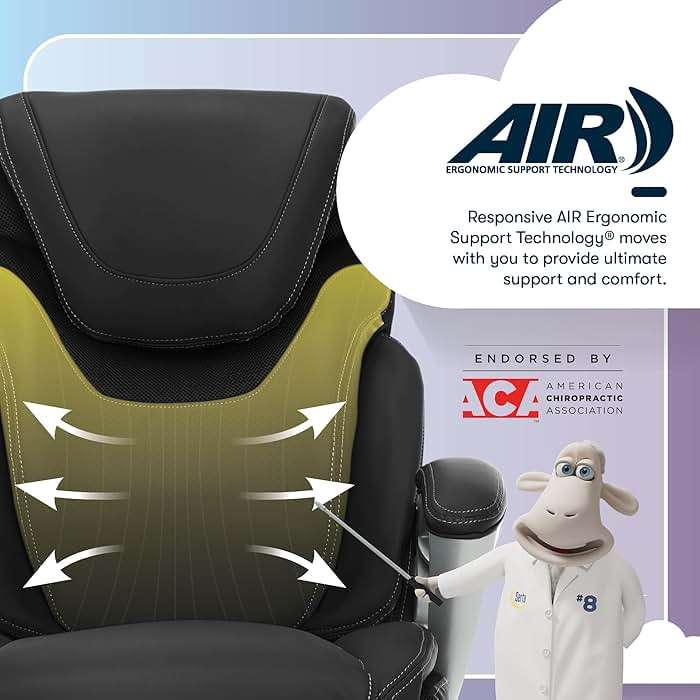 Serta Bryce Executive Office Chair - Ergonomic Computer DeskChair with Lumbar Technology - Adjustable Height - Memory Foam Body Pillows - 360° Swivel Rolling Base - Bonded Leather - Black - Image 9
