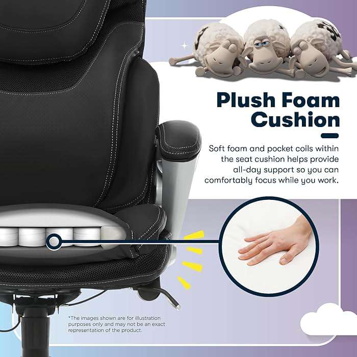 Serta Bryce Executive Office Chair - Ergonomic Computer DeskChair with Lumbar Technology - Adjustable Height - Memory Foam Body Pillows - 360° Swivel Rolling Base - Bonded Leather - Black - Image 10