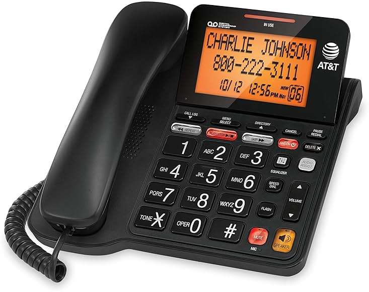 AT&T CD4930 Corded Phone with Digital Answering System and Caller ID, Extra-Large Tilt Display & Buttons, Black - Image 3