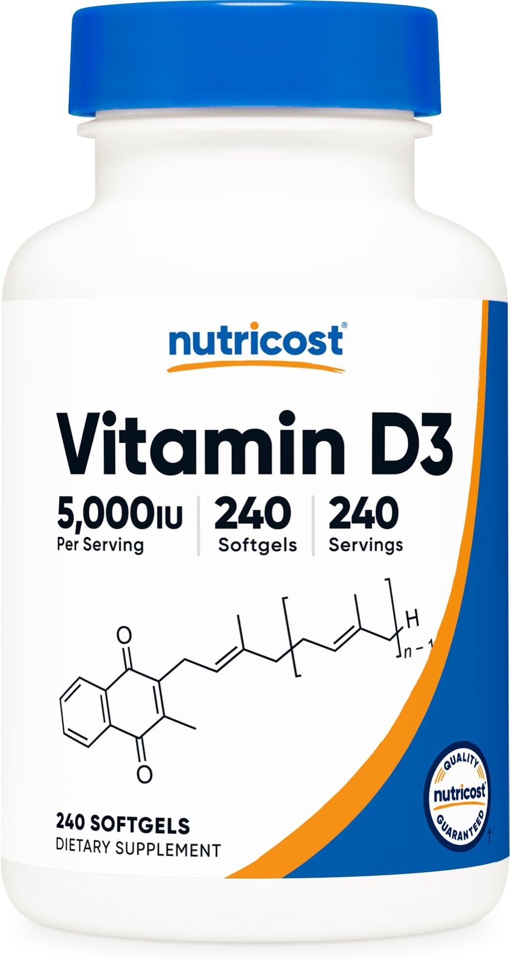 Nutricost Vitamin D3 5,000 IU (125mcg), 240 Softgels - Non-GMO and Gluten Free Vitamin D - Product Image