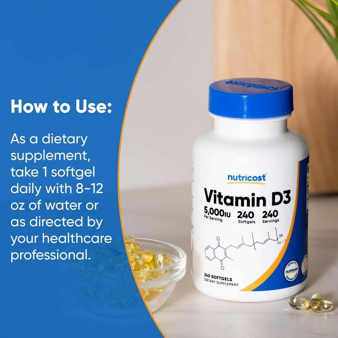 Nutricost Vitamin D3 5,000 IU (125mcg), 240 Softgels - Non-GMO and Gluten Free Vitamin D - Image 7