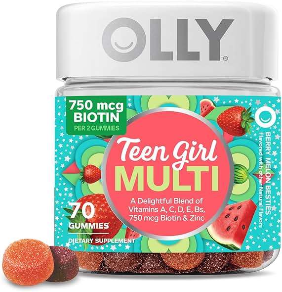 Olly Teen Girl Multi Gummy, Healthy Skin and Immune Support, 15 Essential Vitamins, Biotin, Zinc, Calcium, Chewable Multivitamin, Berry Melon, 35 Day Supply, 70 Count - Image 1