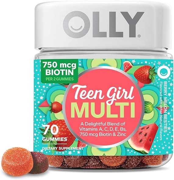 Olly Teen Girl Multi Gummy, Healthy Skin and Immune Support, 15 Essential Vitamins, Biotin, Zinc, Calcium, Chewable Multivitamin, Berry Melon, 35 Day Supply, 70 Count - Product Image