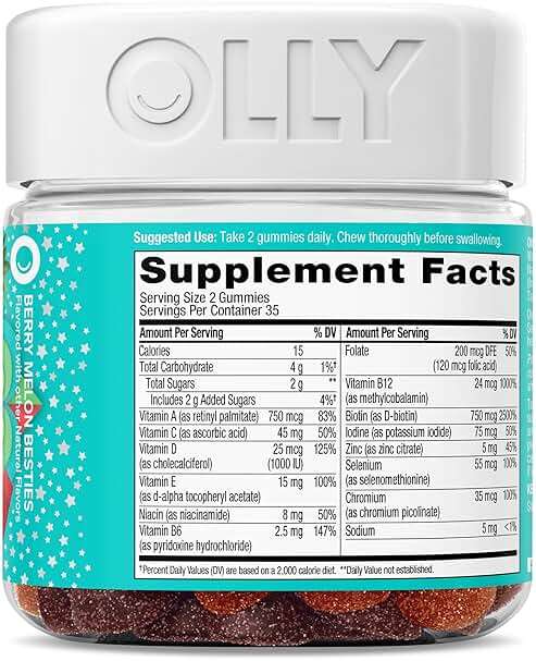 Olly Teen Girl Multi Gummy, Healthy Skin and Immune Support, 15 Essential Vitamins, Biotin, Zinc, Calcium, Chewable Multivitamin, Berry Melon, 35 Day Supply, 70 Count - Image 9