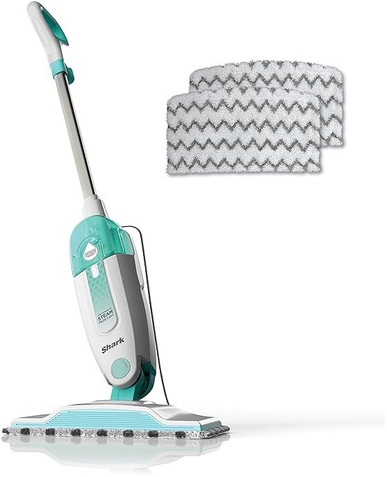 Shark Steam Mop with 2 Machine Washable Dirt Grip Pads, Removable Water Tank, Lightweight, Steam Cleaner for sealed Hard Floors, Marble, Stone, Hardwood, Tile, Laminate, White/Seafoam, S1000 - Product Image