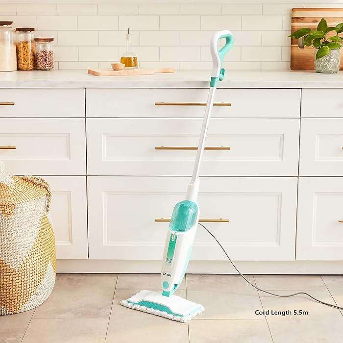 Shark Steam Mop with 2 Machine Washable Dirt Grip Pads, Removable Water Tank, Lightweight, Steam Cleaner for sealed Hard Floors, Marble, Stone, Hardwood, Tile, Laminate, White/Seafoam, S1000 - Image 2