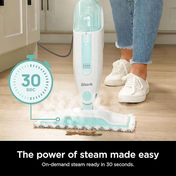 Shark Steam Mop with 2 Machine Washable Dirt Grip Pads, Removable Water Tank, Lightweight, Steam Cleaner for sealed Hard Floors, Marble, Stone, Hardwood, Tile, Laminate, White/Seafoam, S1000 - Image 3