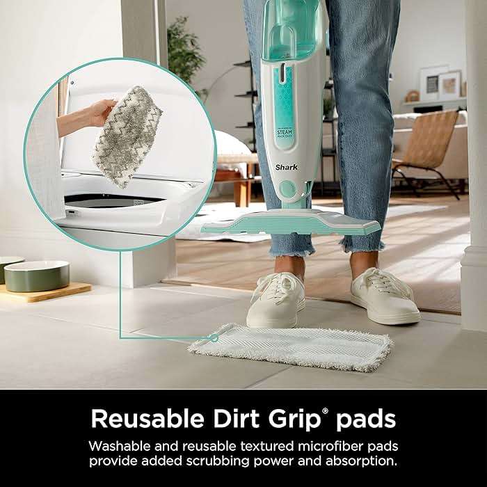 Shark Steam Mop with 2 Machine Washable Dirt Grip Pads, Removable Water Tank, Lightweight, Steam Cleaner for sealed Hard Floors, Marble, Stone, Hardwood, Tile, Laminate, White/Seafoam, S1000 - Image 6