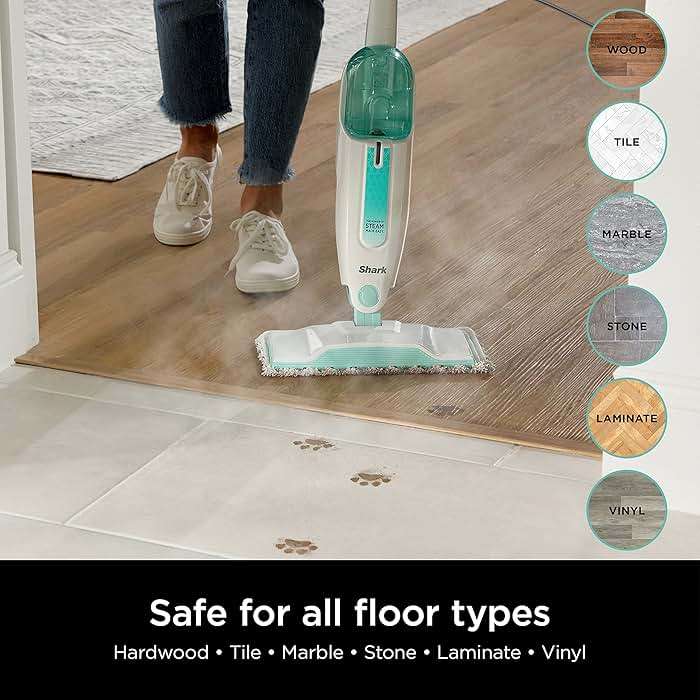 Shark Steam Mop with 2 Machine Washable Dirt Grip Pads, Removable Water Tank, Lightweight, Steam Cleaner for sealed Hard Floors, Marble, Stone, Hardwood, Tile, Laminate, White/Seafoam, S1000 - Image 9