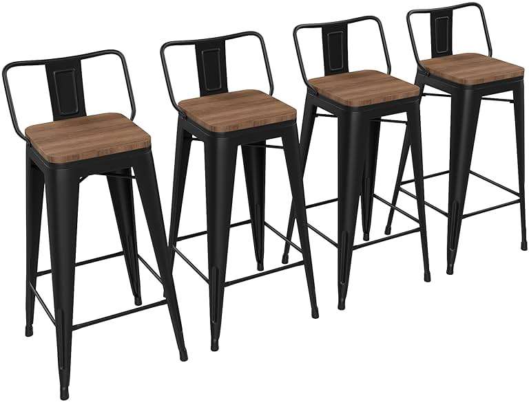 Yongchuang 30 inch Bar Stools Set of 4 Bar Height Metal Barstools with Wood Seat Low Back Kitchen Bar Chairs Matte Black - Image 1