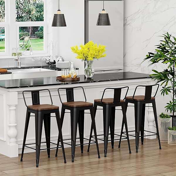 Yongchuang 30 inch Bar Stools Set of 4 Bar Height Metal Barstools with Wood Seat Low Back Kitchen Bar Chairs Matte Black - Image 4