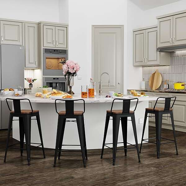 Yongchuang 30 inch Bar Stools Set of 4 Bar Height Metal Barstools with Wood Seat Low Back Kitchen Bar Chairs Matte Black - Image 7