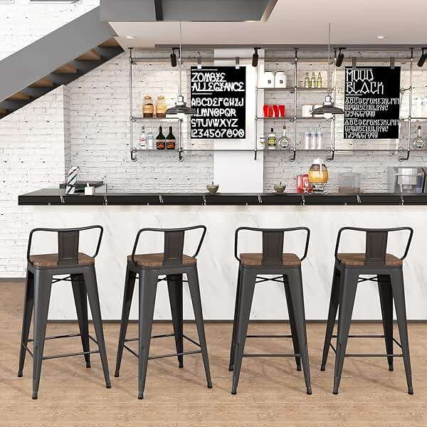 Yongchuang 30 inch Bar Stools Set of 4 Bar Height Metal Barstools with Wood Seat Low Back Kitchen Bar Chairs Matte Black - Image 8