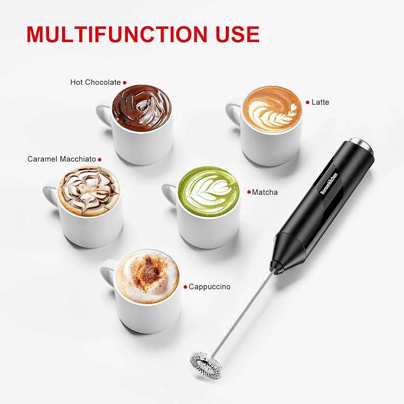 Bonsenkitchen Powerful Milk Frother for Coffee, Fast Handheld Drink Mixer with Stainless Steel Whisk, Battery Operated Hand Frother Stirrer Wand-Black - Image 5
