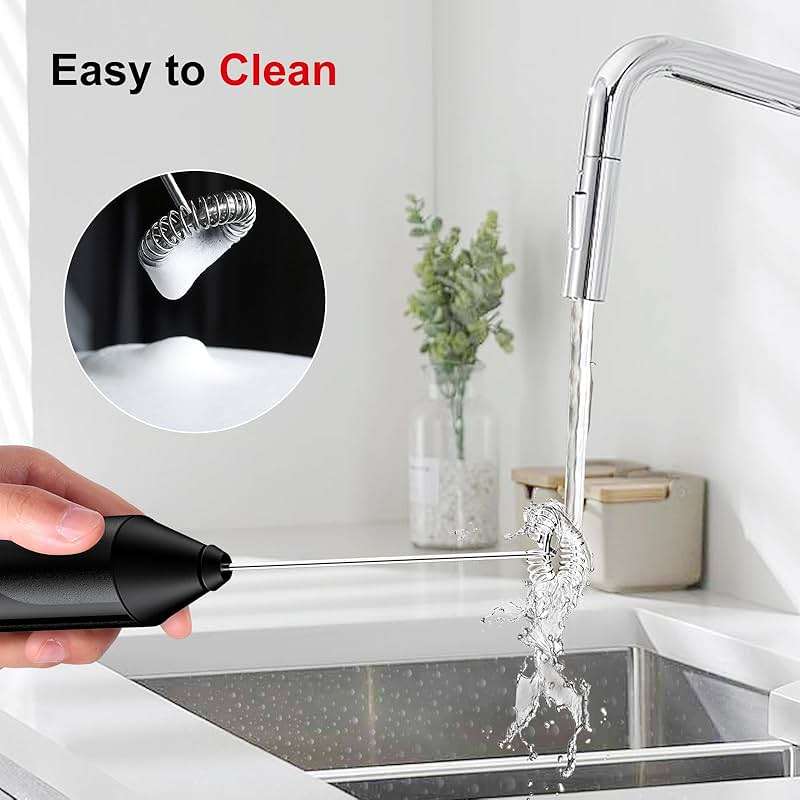 Bonsenkitchen Powerful Milk Frother for Coffee, Fast Handheld Drink Mixer with Stainless Steel Whisk, Battery Operated Hand Frother Stirrer Wand-Black - Image 6