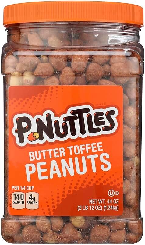 P-Nuttles Butter Toffee Covered Peanuts,Sweet Salty Snack, Toffee Peanuts,Toffee Nuts, 44 Ounce Jar Made in the USA, Kosher, Peanuts Sweet, Party Snack, Crunchy Nut Snack, Sweet Snack - Product Image