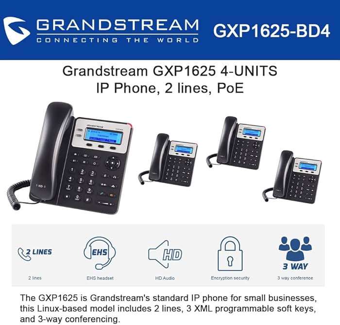Grandstream GXP1625 IP Phone 4-Pack, Dual SIP Accounts, HD Audio, 3-Way, Call-Waiting, PoE, Multi-Language - Image 2