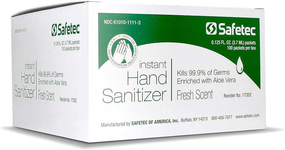 Safetec Instant Hand Sanitizer in Fresh Scent .125 oz in a 100 ct box (10 boxes/case) - Product Image