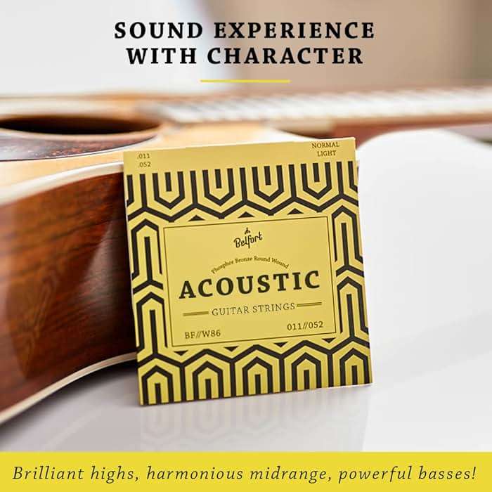 BELFORT® quality acoustic guitar strings - 6 string set - Premium coating with Phosphor Bronze (guitar strings acoustic 6 string set) BONUS: 4 Picks + 1 High E String - cuerdas para guitarra acustica - Image 5