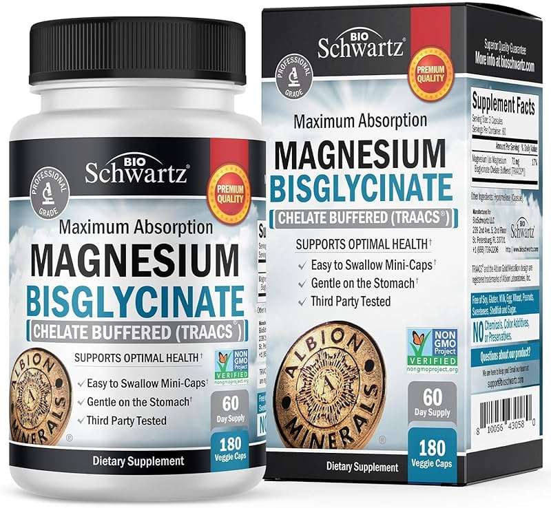 Magnesium Bisglycinate Chelated Supplement - High Absorption Magnesium Glycinate Supplement for Women and Men - Sleep, Muscle, Bone & Joint Support - Non-GMO, Non-Laxative Chelate - 180 Capsules - Image 1