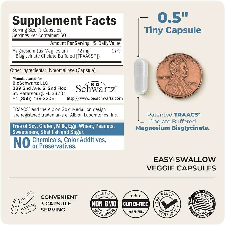 Magnesium Bisglycinate Chelated Supplement - High Absorption Magnesium Glycinate Supplement for Women and Men - Sleep, Muscle, Bone & Joint Support - Non-GMO, Non-Laxative Chelate - 180 Capsules - Image 2