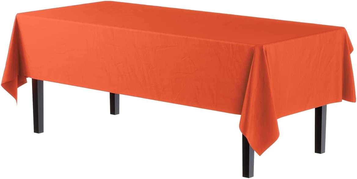 Exquisite Party Solids 6-Pack Premium Plastic Tablecloth 54in. x 108in. Rectangle Plastic Table Cover - Orange - Image 3