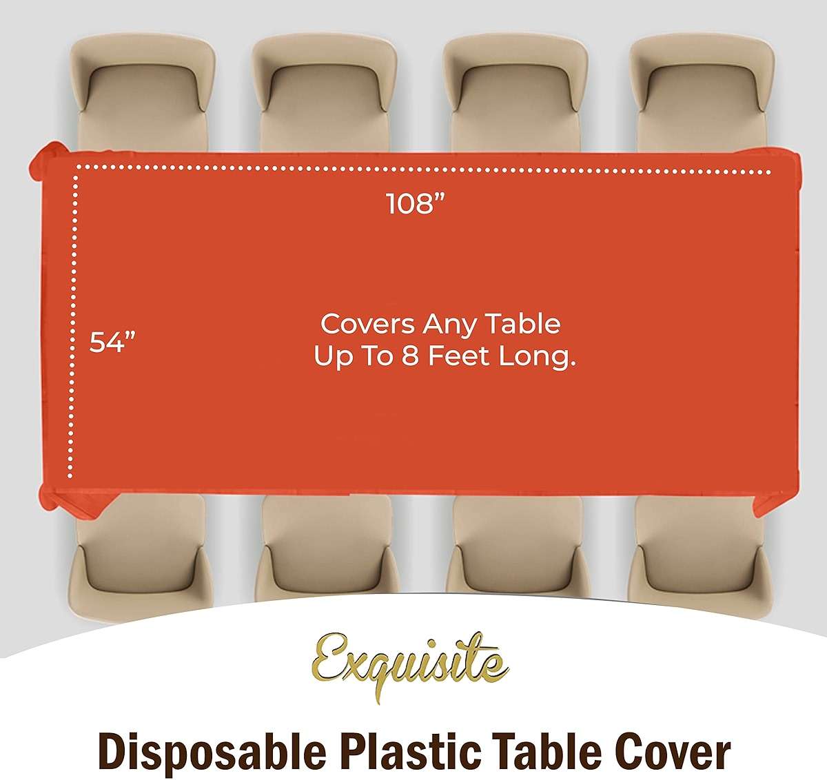Exquisite Party Solids 6-Pack Premium Plastic Tablecloth 54in. x 108in. Rectangle Plastic Table Cover - Orange - Image 4
