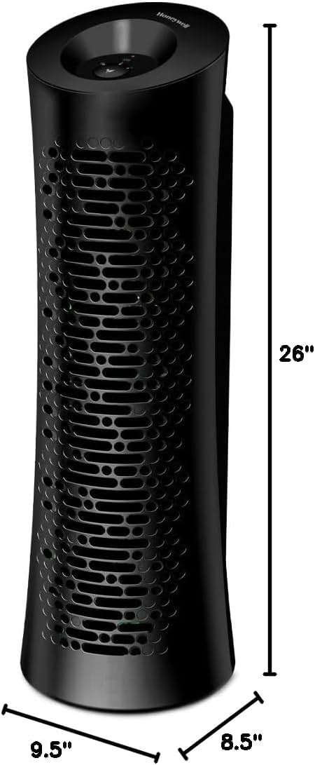 Honeywell HPA030 HEPA Tower Air Purifier, Airborne Allergen Reducer for Medium/Large Rooms (200 sq ft), Black - Wildfire/Smoke, Pollen, Pet Dander, and Dust Air Purifier - Image 3