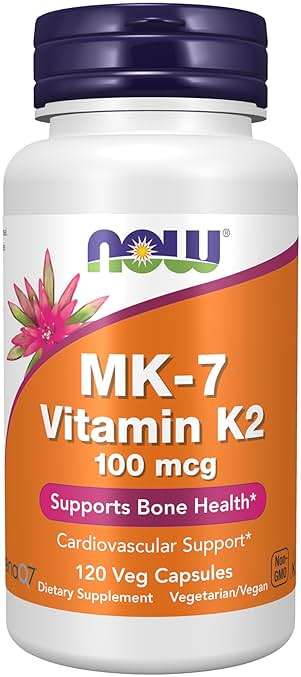 NOW Foods Supplements, MK-7 Vitamin K-2 100 mcg, Cardiovascular Support*, Supports Bone Health*, 120 Veg Capsules - Image 1