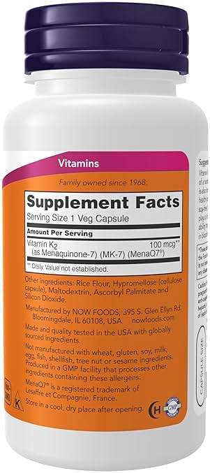 NOW Foods Supplements, MK-7 Vitamin K-2 100 mcg, Cardiovascular Support*, Supports Bone Health*, 120 Veg Capsules - Image 2