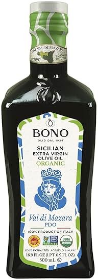 Bono Organic Sicilian Extra Virgin Olive Oil Val di Mazara PDO, 16.9 Fl Oz – USDA Organic, Non-GMO, Cold Extracted, Certified Gluten Free, Clean Label Project Purity Award Winner - Product Image