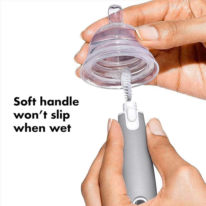 OXO Tot Baby Bottle Brush with Nipple Cleaner, Gray, Soft Bristle Touch, Ideal for Glass Baby Bottle - Image 5